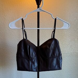 Brown Faux Leather Bustier Crop Top